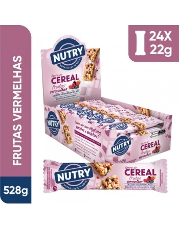 Barra de Cereais Frutas Vermelhas - Nutry - Display 24 X 22g - Com 3 Cereais, Fruta e Cacau